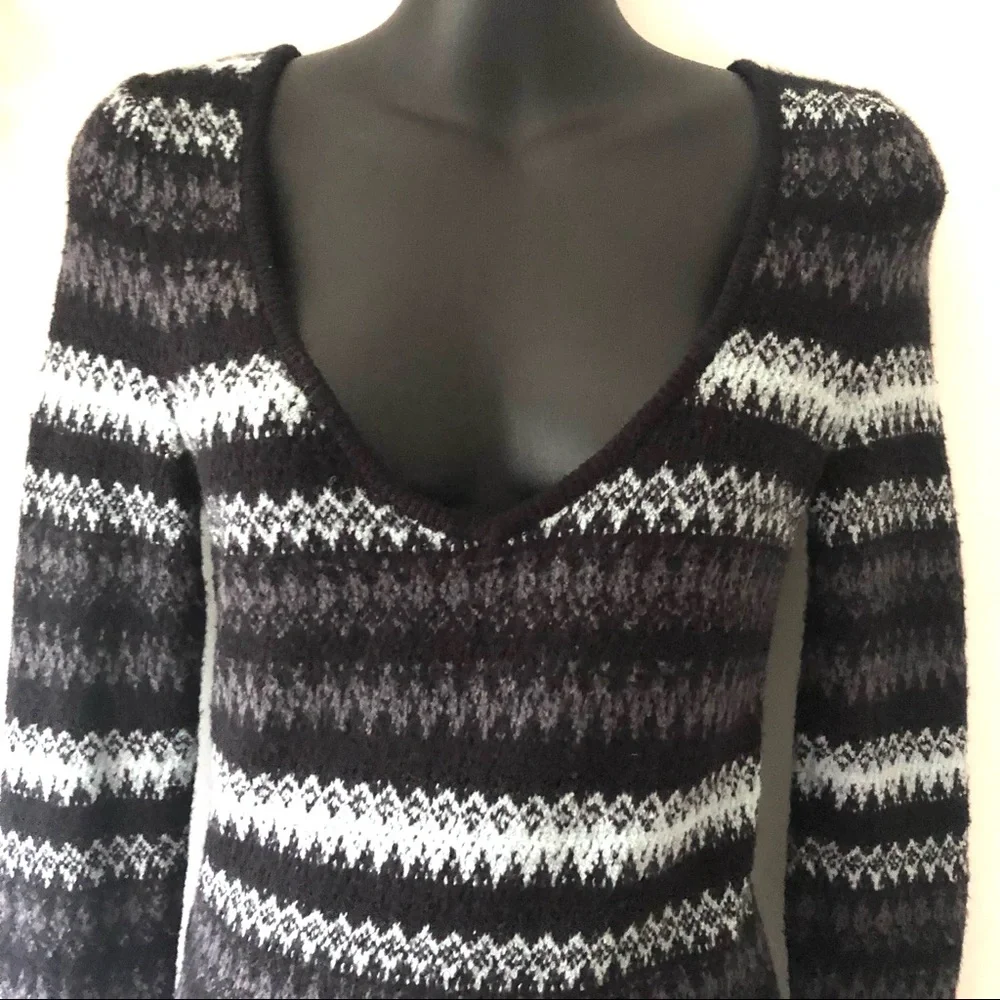 Free People Body Con Scoop V-neck Sweater Dress Nordic Stripes - Picture 2 of 10